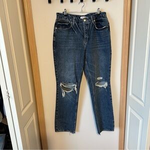 Good American Dark Blue Distressed Straight Leg Jeans